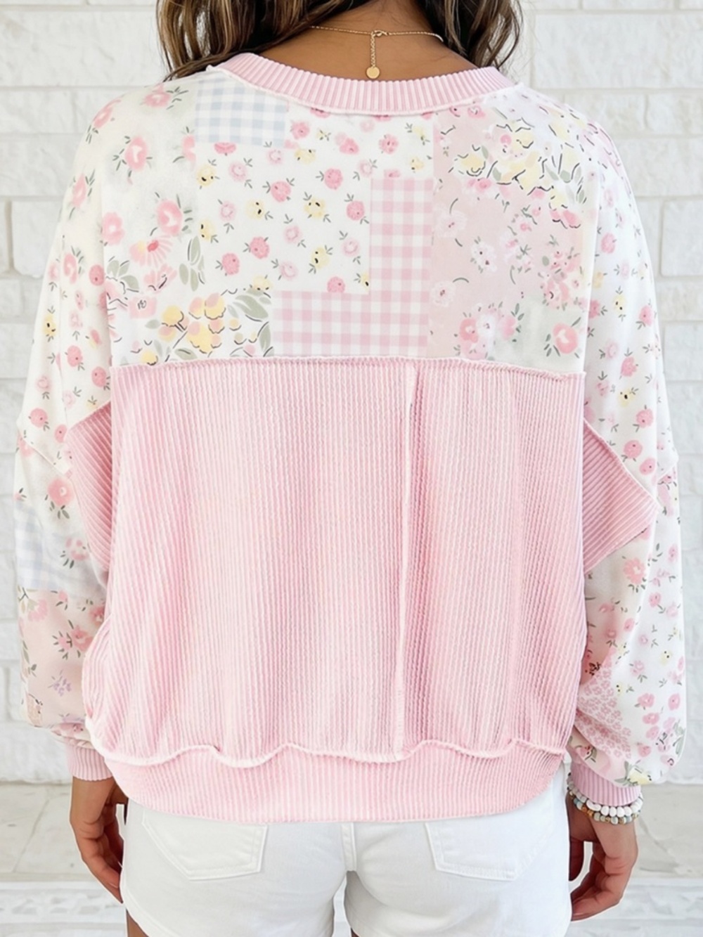 ❤️ GIAJEAN “ MAYA ” GIAJEAN Floral Patchwork Ribbed Long Sleeve Top 88 - Picture 3 of 5